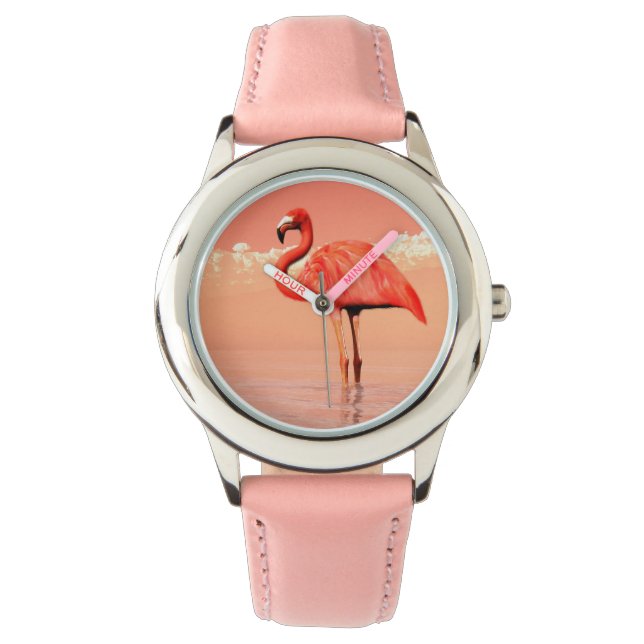 Rosa flamingo armbandsur (Framsida)