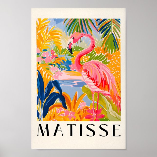 Rosa Flamingo Art, Blommigt Henri Matisse Poster,  Poster (Framsidan)