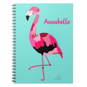 Rosa Flamingo Art Teal Anteckningsbok