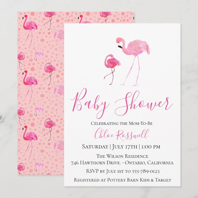 Rosa Flamingo Baby Shower-inbjudan Inbjudningar (Fram/baksida)