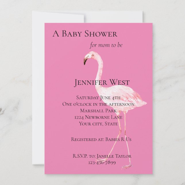 Rosa Flamingo Baby Shower Inbjudningar (Baksida)