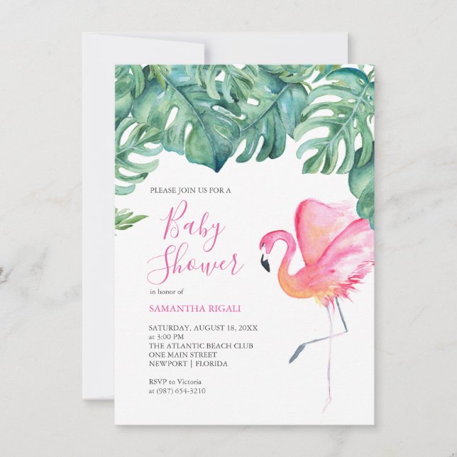 Rosa Flamingo Baby Shower-inbjudningar (Framsida)