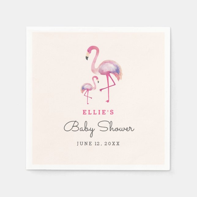 Rosa Flamingo Baby Shower Napkin Pappersservett (Framsidan)