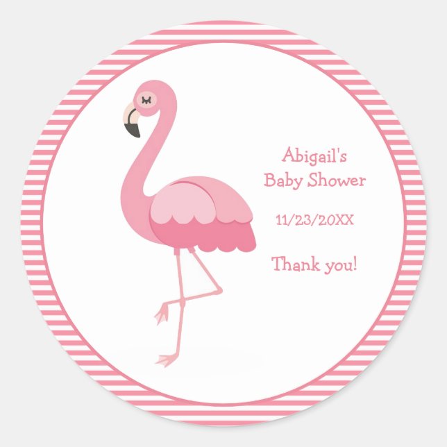 Rosa Flamingo Baby Shower Runt Klistermärke (Framsida)