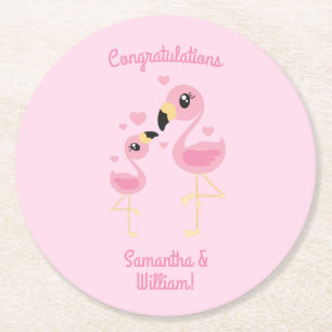 Rosa Flamingo Baby Shower Underlägg Papper Rund