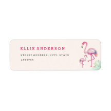 Rosa Flamingo Babyfirande Adressetikett