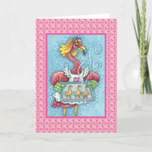 ROSA FLAMINGO BAKING COOKIES, GREETCARD Blank Kort