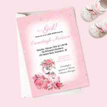 Rosa Flamingo Ballerina Baby Shower i akvarell