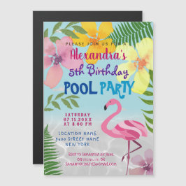 Rosa Flamingo Bassäng Party födelsedagen Magnetisk Inbjudningskort