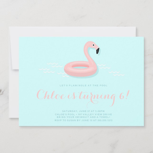Rosa Flamingo Bassäng Party födelsedagsinbjudan Inbjudningar (Framsida)