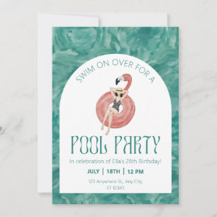Rosa Flamingo Bassäng Party Watercolor Inbjudningar