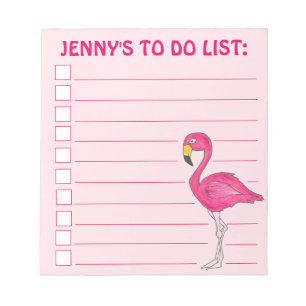 Rosa Flamingo Beach Bird Personlig to Do List Anteckningsblock