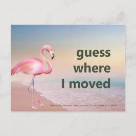 Rosa Flamingo Beach Sunset Gissa var jag Flyttat Meddelande Vykort