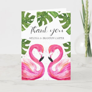 Rosa Flamingo Beach Tropical Bröllop Tack Kort