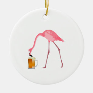 Rosa Flamingo Beer Älskare Julgransprydnad Keramik
