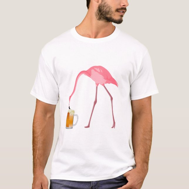 Rosa Flamingo Beer Älskare T Shirt (Framsida)