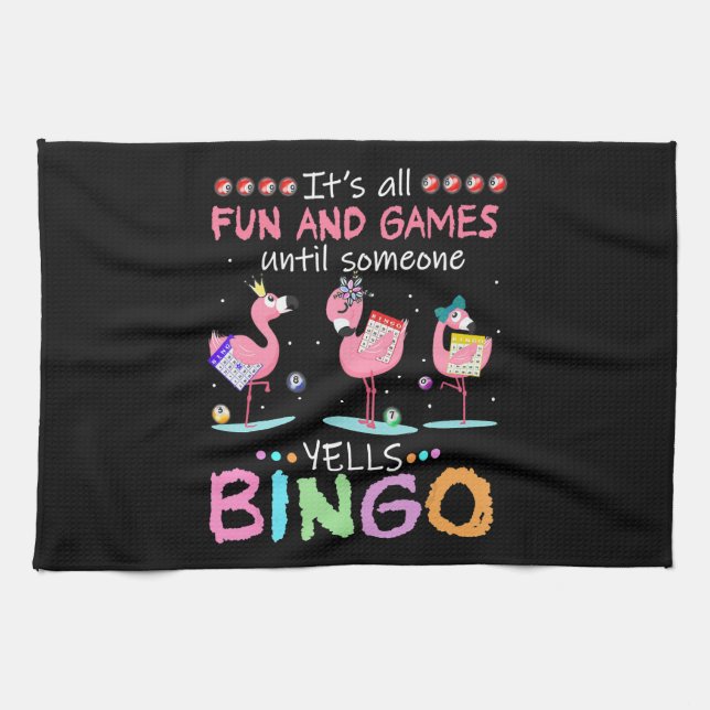 Rosa Flamingo Bingo Funny Gift Art Kökshandduk (Horisontell)