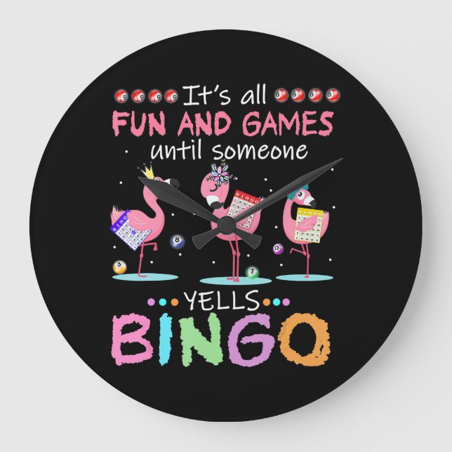 Rosa Flamingo Bingo Funny Gift Art Stor Klocka (Framsida)