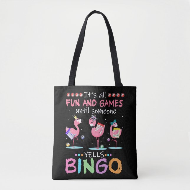 Rosa Flamingo Bingo Funny Gift Art Tygkasse (Framsida)