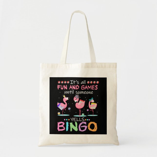 Rosa Flamingo Bingo Funny Gift Art Tygkasse (Framsidan)