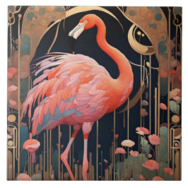 Rosa Flamingo Bird Art Deco Art nouveau Kakelplatta