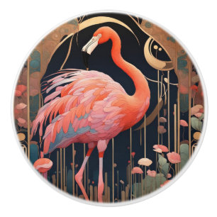 Rosa Flamingo Bird Art Deco Art nouveau Knopp