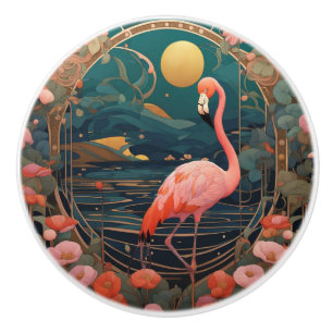 Rosa Flamingo Bird Art nouveau Art Deco Knopp