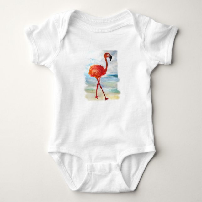 Rosa Flamingo Bird Baby Jersey Bodykostym T Shirt (Framsida)