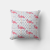 Rosa Flamingo Bird Blue Dot Mönster Dekorativ kudd