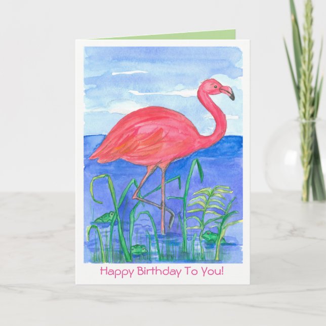 Rosa Flamingo Bird Grattis på födelsedagen Kort (Framsida)