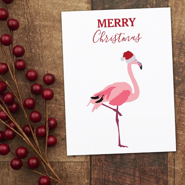 Rosa Flamingo Bird med Santa Hat Helg Vykort (Skapare uppladdad)