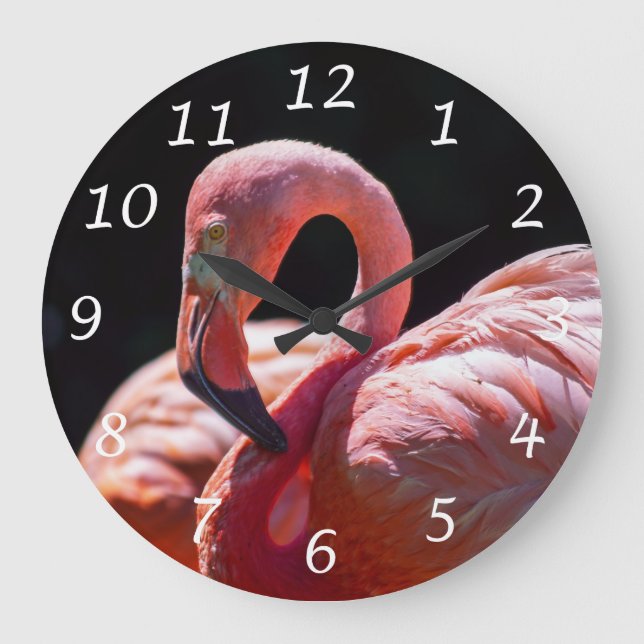 Rosa Flamingo Bird Wall Clock Stor Klocka (Framsida)