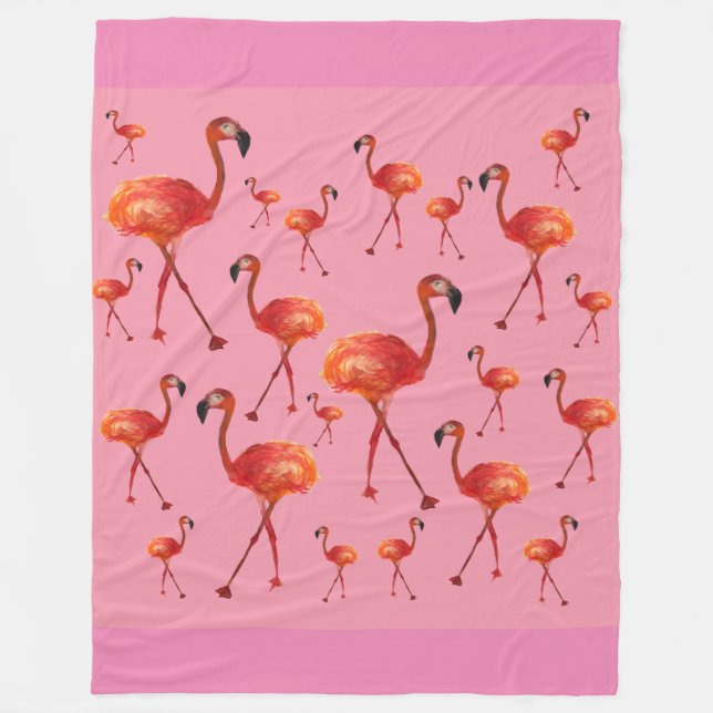 Rosa Flamingo Birds Fleece Blanket (Framsidan)