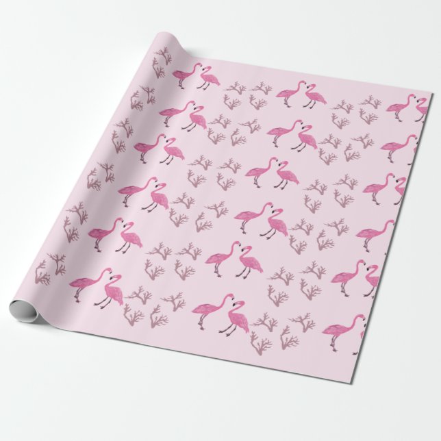 Rosa Flamingo Birds Mönster Presentpapper (Utrullad)