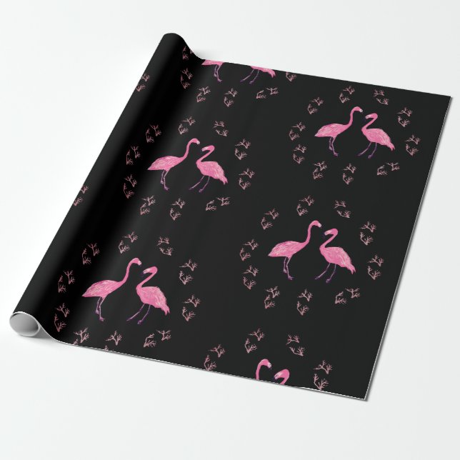 Rosa Flamingo Birds Presentpapper (Utrullad)