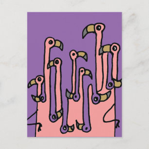 Rosa Flamingo Birds Reflection Art Vykort