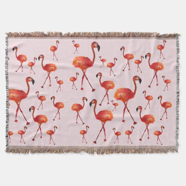 Rosa Flamingo Birds Throw Blanket Filt (Framsidan)