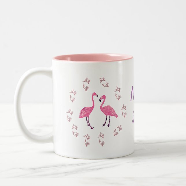 Rosa Flamingo Birds Två-Tonad Mugg (Vänster)