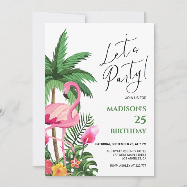 Rosa Flamingo Birthday-inbjudan Inbjudningar (Framsida)