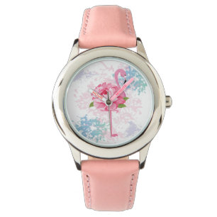 Rosa flamingo Blommigt Cute-design Armbandsur