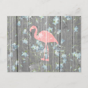 Rosa Flamingo Blommigt Grått Rustic Wood Photo Pri Vykort