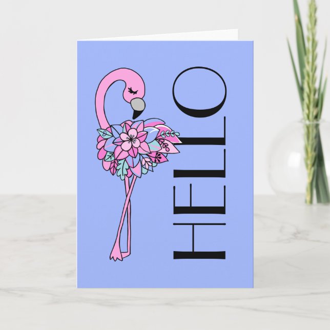 Rosa Flamingo Blommigt Greeting Card (tomt invändi Kort (Framsida)