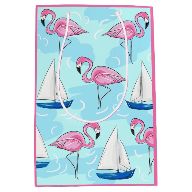 Rosa Flamingo Blue Sailboat Preppy (Framsidan)