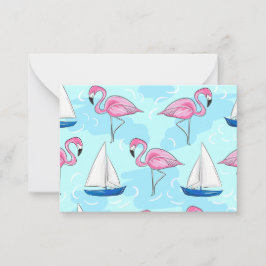 Rosa Flamingo Blue Sailboat Preppy Anteckningskort