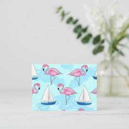 Rosa Flamingo Blue Sailboat Preppy Anteckningskort