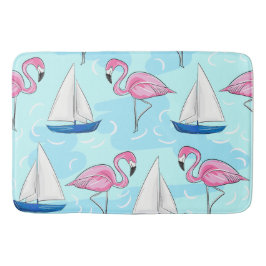 Rosa Flamingo Blue Sailboat Preppy Badrumsmatta
