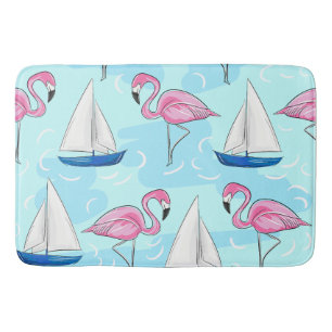 Rosa Flamingo Blue Sailboat Preppy Badrumsmatta