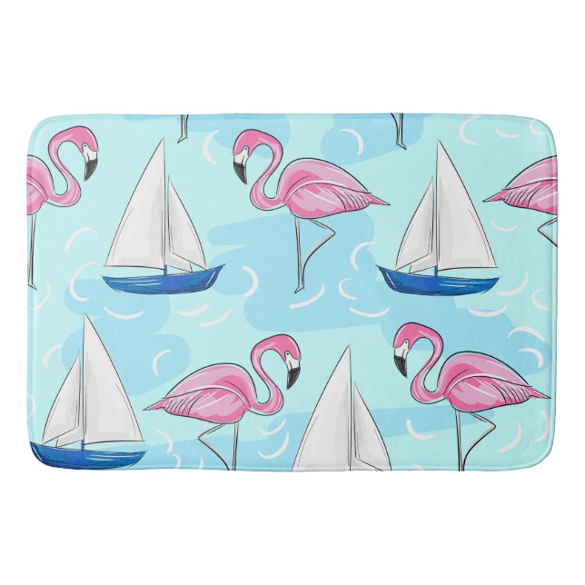 Rosa Flamingo Blue Sailboat Preppy Badrumsmatta (Framsidan)