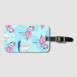 Rosa Flamingo Blue Sailboat Preppy Bagagebricka