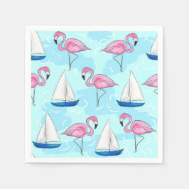 Rosa Flamingo Blue Sailboat Preppy Pappersservett